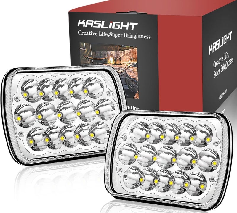 KASLIGHT H6054 LED Headlights,Pair Rectangular 5x7 7x6 LED Headlight Hi/Low Sealed Beam Replacement Headlamp Compatible with Jeep Wrangler YJ XJ Chevy Express Ford GMC Savana Toyota Pickup Truck Van - Image 1